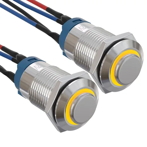 Vista 15 de APIELE Interruptor de botón de bloqueo de 0.472 in SPST pre-cableado de 5.906 in de cabeza redonda alta aleación de aluminio 1NO 1 normalmente