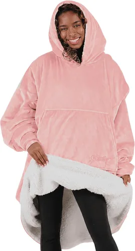 Vista 13 de THE COMFY Original - Manta de forro polar de microfibra con forro sherpa, diseño de gran tamaño con capucha y bolsillo de Shark Tank