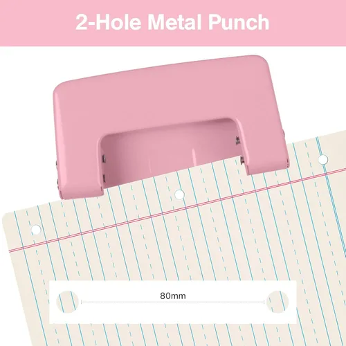 Vista 4 de Perforadora de 2 agujeros, perforadora para manualidades, herramienta de perforación de doble agujero, perforadora manual de hojas sueltas, Rosa