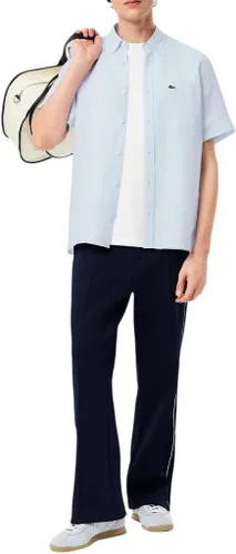 Vista 4 de Lacoste Camisa casual de lino con botones y manga corta para hombre con bolsillo frontal