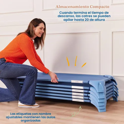 Vista 5 de ECR4Kids Stackable Cozy Cot with Storage and Name Tags, 6-Pack, Powder Blue Azul polvoriento