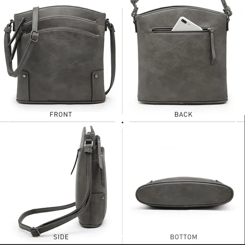 Vista 4 de Bolsos cruzados para mujer, con múltiples bolsillos, monograma de firma grande, con cremallera, bolso de hombro de piel sintética para mujer