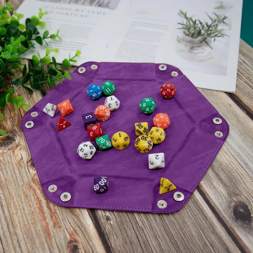 Vista 4 de SIQUK 4 bandejas de dados portátiles hexagonales, de piel sintética, para juegos de dados como RPG, DND y otros juegos de mesa