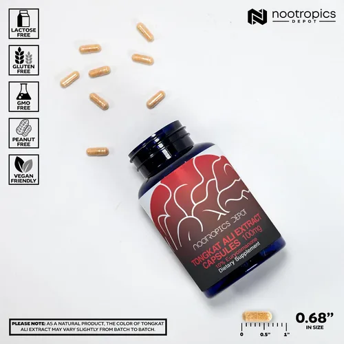 Vista 3 de Nootropics Depot Cápsulas de extracto de Tongkat Ali 100 mg 120 unidades 10% de eurycomanona por HPTLC Extracto de raíz de Eurycoma