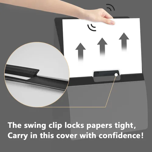 Vista 5 de TOTiyea Paquete de 10 portadas transparentes para informes con clip de columpio, capacidad de 30 hojas, carpeta de archivos con clip oscilante