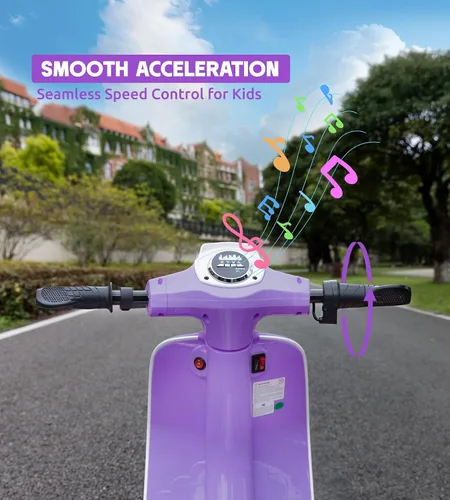 Vista 5 de Motocicleta para niños, motocicleta eléctrica de 2 ruedas para niñas de 8 a 14 años, juguetes de paseo de 24 V con música, historia, faro, 3 Morado