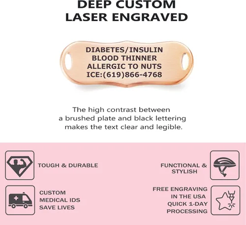 Vista 2 de Divoti Pulsera de identificación de alerta médica grabada personalizada para mujer