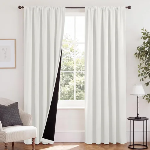 Vista 129 de NICETOWN Biscotti Beige 100% Cortinas opacas de 45" de largo para cocina, bolsillo con varilla para sótano completamente opaco, cortinas térmicas