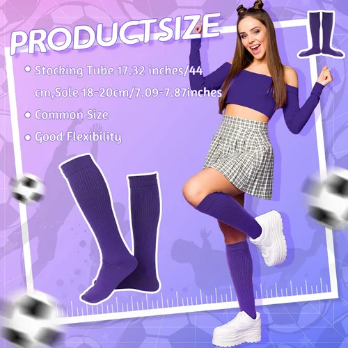 Vista 2 de Jiuguva 6 Pairs Softball Socks for Men Athletic Socks Soccer Socks Purple Baseball Socks Crew Socks Unisex Adult Knee High Uniform Socks for Boys