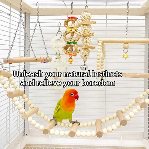 Vista 6 de 8 juguetes de columpio de loro, para masticar de pie, hamaca colgante para escalar, jaula de pájaros, juguetes para periquitos, conure, cacatúas