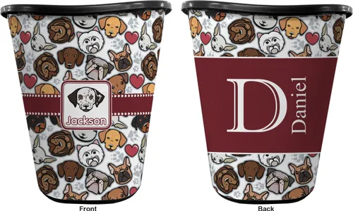 Vista 2 de Cesta de basura personalizada con caras de perro, doble cara (negro)