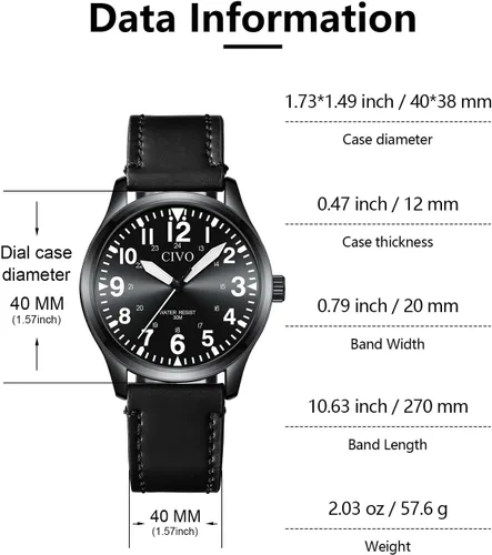 Vista 3 de CIVO Military Watch for Men Waterproof: Analog Mens Watches Classic- Field Wrist Watches for Man