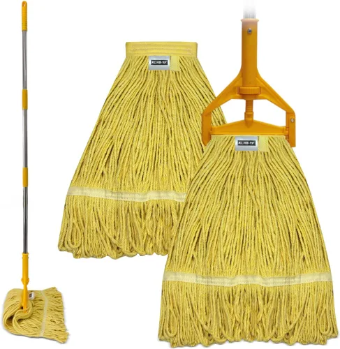Vista 9 de KLHB‑YF - Trapeador comercial de algodón, diseño industrial resistente, mango de 59.8 in, 2 cabezales de repuesto, repuesto negro resistente a