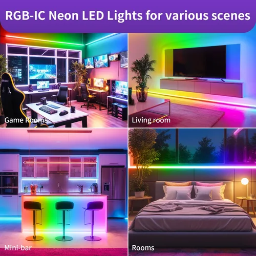 Vista 6 de Tira de luz LED de neón inteligente IC de 6.56 pies, tira de luz LED con aplicación/control remoto, cambio de color, sincronización de música, tira