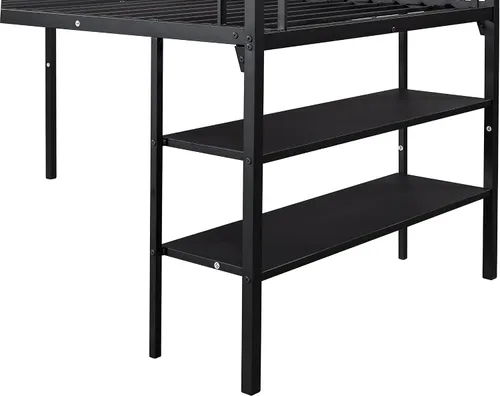 Vista 5 de Cama baja de metal individual con estantes de almacenamiento y escalera, litera flotante para niños, ahorro de espacio, no necesita somier, fácil