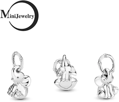 Vista 3 de MiniJewelry Dijes de plata de ley para mujeres y niñas elefante tortuga cerdo para pulseras de zoológico koala oso erizo dinosaurio búho Plata