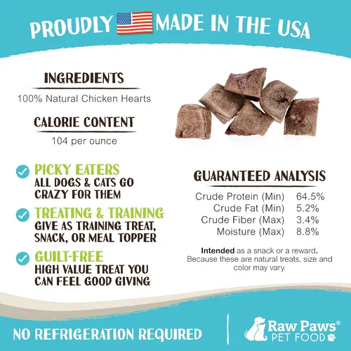 Vista 4 de Raw Paws Golosinas de corazones de pollo, 4 onzas – Todos los alimentos naturales liofilizados para perros y gatos hurones – Golosinas altas
