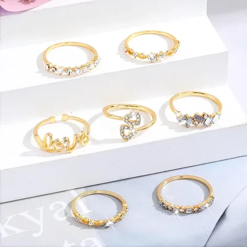 Vista 9 de Anillos apilables de oro para mujeres, adolescentes, niñas, regalos de moda, juego de anillos de nudillos simples de estrella, luna, corazón, boho