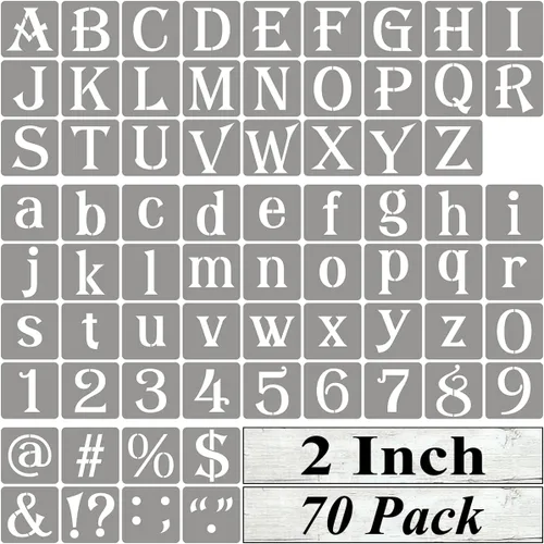 Vista 8 de Plantillas de letras del alfabeto de 1 pulgada para pintar, paquete de 70 plantillas de letras y números con letreros para pintar sobre madera