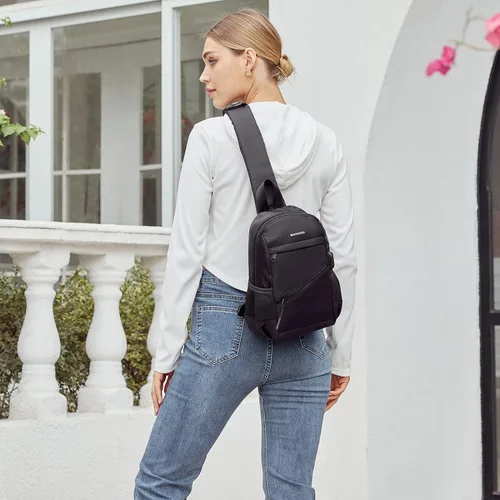 Vista 2 de BOSTANTEN Bolso bandolera, mochila cruzada para el hombro, bolsa de pecho para hombres y mujeres, viajes, senderismo, mochila casual