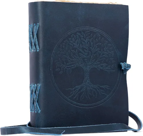 Vista 9 de Diario de cuero antiguo hecho a mano forrado con borde de Deckle Edge Vintage Paper Tree of Life Cuaderno de escritura diario para hombres