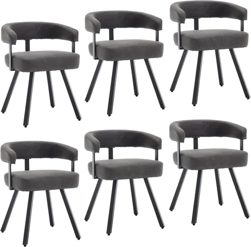 Vista 17 de DUOMAY Juego de 2 sillas de comedor de piel sintética, sillas de cocina curvadas con respaldo abierto con patas de metal, modernas sillas laterales