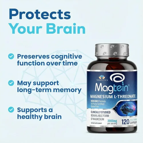 Vista 7 de Treonato L de magnesio, magteína, suplemento cerebral para memoria, enfoque, sueño y apoyo cognitivo, L-treonato de magnesio de alta absorción, sin