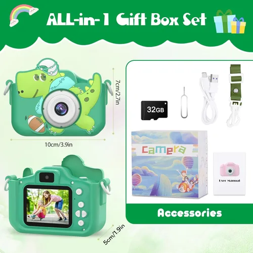 Vista 7 de Juguetes de cámara para niños, cámara digital para niños de 3 a 8 años, juguetes de dinosaurio de viaje, regalo de cumpleaños de Navidad para niños