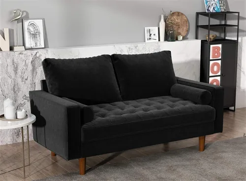 Vista 52 de Container Furniture - Sofá de piel sintética para la sala de estar moderna con cojines extraíbles y patas de madera maciza, sofá estilo lujoso