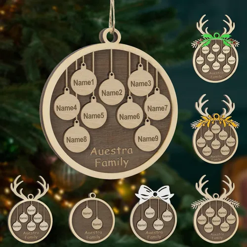Vista 31 de Adornos de Navidad personalizados, familia de 1 nombre, adornos de Navidad de madera personalizados, decoración personalizada, decoración de árbol
