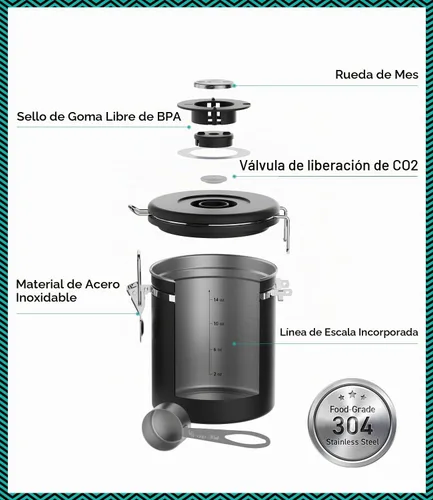 Vista 7 de Coffee Gator Coffee Canister, 16oz Airtight Stainless Steel Container Negro