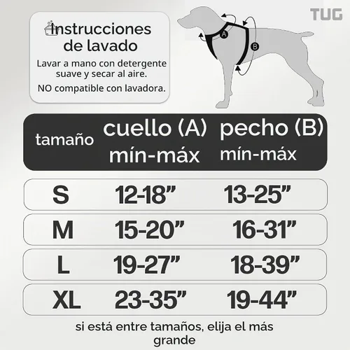 Vista 5 de TUG Arnés para perro con 2 puntos de conexión para correa Ajustable, acolchado, liviano Asa en la parte trasera Sin tirones, clip frontal Negro