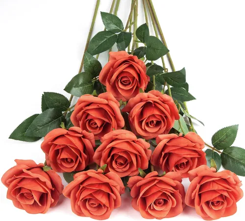 Vista 37 de DuHouse 10 rosas falsas de seda artificial, color morado otoñal Púrpura Otoño