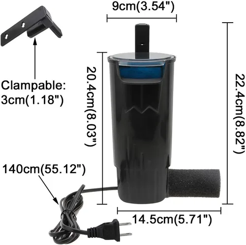 Vista 2 de Senzeal Filtro de tortuga para acuario, silencioso, bomba de filtro de bajo nivel de agua, 5 W, 400 L/H, filtro interno para tanque de peces