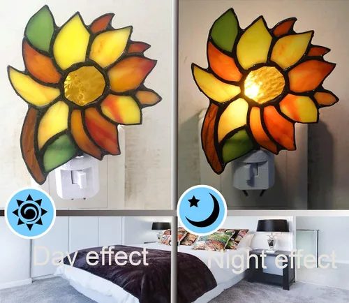 Vista 5 de Luz nocturna de girasol con vitrales, adecuada para pasillos, dormitorios y cocinas. Un regalo para mamá. DYM8011