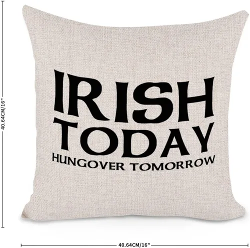 Vista 2 de Irish Today Hungover Tomorrow Quotes - Fundas de almohada decorativas de 16 x 16 pulgadas, funda de almohada de algodón y lino, divertida funda