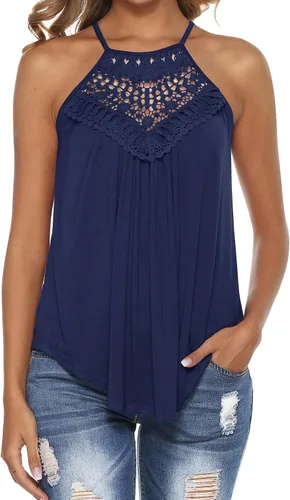 Vista 23 de Bluetime Halter Tops Women Sleeveless Crochet Flowy Cute Summer Tank Tops Negro