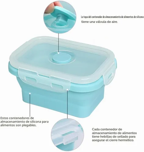Vista 3 de Alimat PluS 11.8oz Juego de 3 Contenedores de Almacenamiento de Alimentos de Silicona Plegables con Tapas, Tamaño Pequeño, 350ml Contenedores