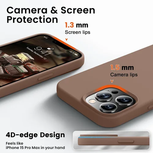 Vista 3 de Funda para iPhone 13 Pro Max, de silicona mejorada [protección a prueba de golpes] con forro de microfibra suave antiarañazos, 6.7 pulgadas Chocolate