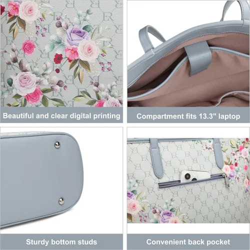 Vista 4 de ER.Roulour Bolso de hombro floral para mujer, bolso cruzado elegante con asa superior, bolso hobo con correa ancha (azul), Azul