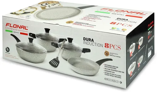 Vista 7 de Flonal Pepita Bronze Juego de utensilios de cocina antiadherentes de aluminio forjado de 8 piezas (gris)