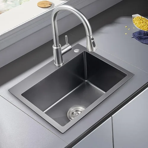 Vista 11 de Fregadero de barra empotrable de 13 × 15 pulgadas negro - Fregadero de cocina pequeño de montaje superior de un solo cuenco, hecho a mano de acero