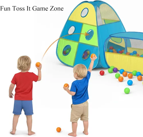 Vista 4 de Tienda de campaña 3 en 1 para niños con túnel y foso de pelotas, casa de juegos emergente para interiores/exteriores para niños y niñas, juguete