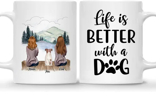 Vista 19 de Taza Personalizada de Gossby para Perros - La vida es mejor con perros (2 hombres - 2 perros) - Taza de perro personalizable para papás de perros