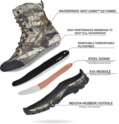 Vista 2 de Botas de caza impermeables para hombre de 8 pulgadas, ligeras, camuflaje, aisladas, tácticas, para trabajo, 400g Thinsulate