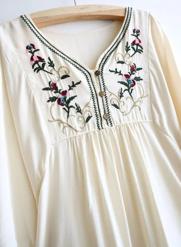 Vista 5 de Futurino - Mini vestido con bordado bohemio túnica floral holgada para mujer