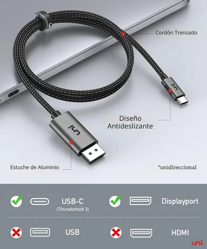 Vista 2 de uni Cable USB C a DisplayPort para oficina en casa (4K @60Hz, 2K @165Hz), cable USB tipo C a DisplayPort de aluminio resistente