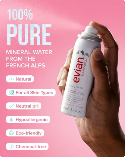 Vista 4 de Evian Facial Spray 1.7 oz - Hydrating Mineral Water Mist for Face & Skin - Refreshes Makeup and Tones Skin - TSA-Approved Mini Facial Spray Set for