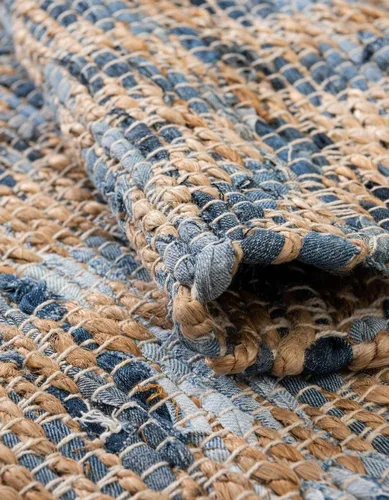 Vista 5 de Unique Loom Chindi Jute Collection - Alfombra de área (1 pies 2 pulgadas x 6 pies 1 pulgada, camino de mesa, azul marino)