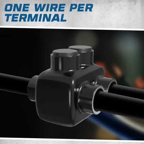 Vista 5 de OHLECTRIC Conector de cable aislado de 2 puertos de entrada lateral doble para terminales de rango de cables 1/0-14 con tornillo hexagonal 3/16